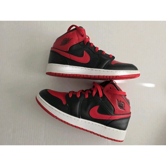 Nike Other - Nike Air Jordan 1 Mid Youth Size 6.5Y Black Red Sneakers DQ8423-060